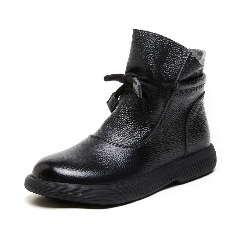 Autumn Winter Leather Warm Wool Boots Ankle Boots for Women Cotton Shoes Flat Bottomed Anti Slip Soft Bottomed Womens Boots