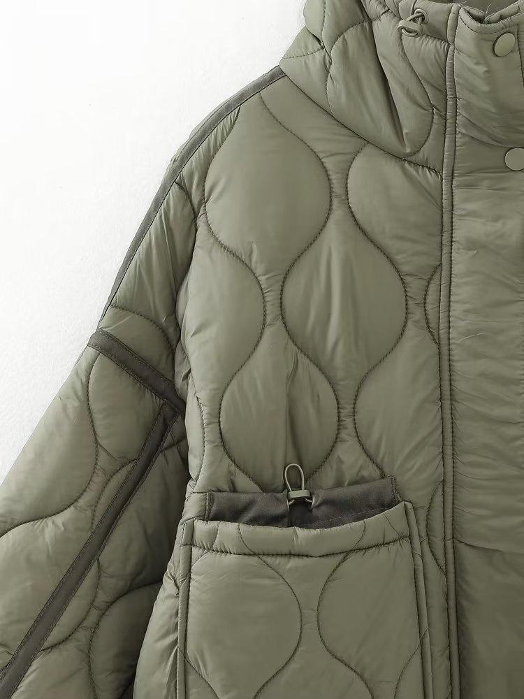 Stand Collar Loose Quilted Cotton Jacket for Women
