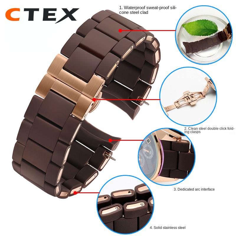 Silicone +Stainless Steel Strap for Armani AR5906 AR5905 AR5890 AR5889 5858 5920 Man 23mm Woman 20mm Rubber Watchband Bracelet