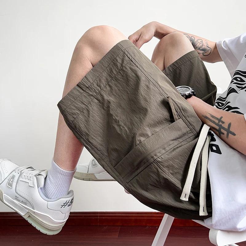 Men's Summer Quick Drying Shorts Elastic Waist Pocket Fashion Streetwear Breathable Cool Feeling Male Casual Short Pants