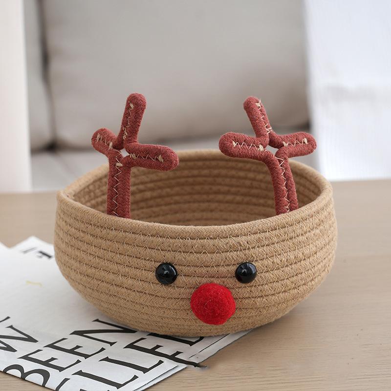 

1pcs Christmas Reindeer Cotton Rope Woven Storage Basket Large Capacity Home Clothing Storage Basket Christmas Decoration
