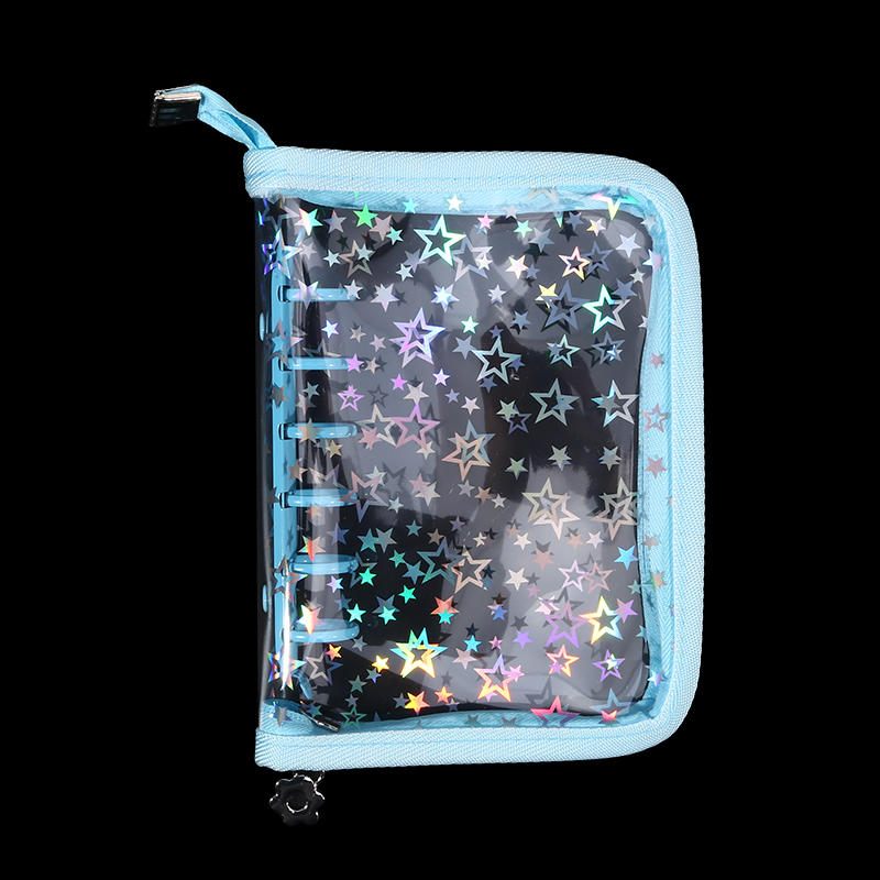 A5 Budget Binder Planner Cover with Zipper Glitter Stars 6 Ring Refillable Notebook Shell for Journal Albums Diary School Office Supplies