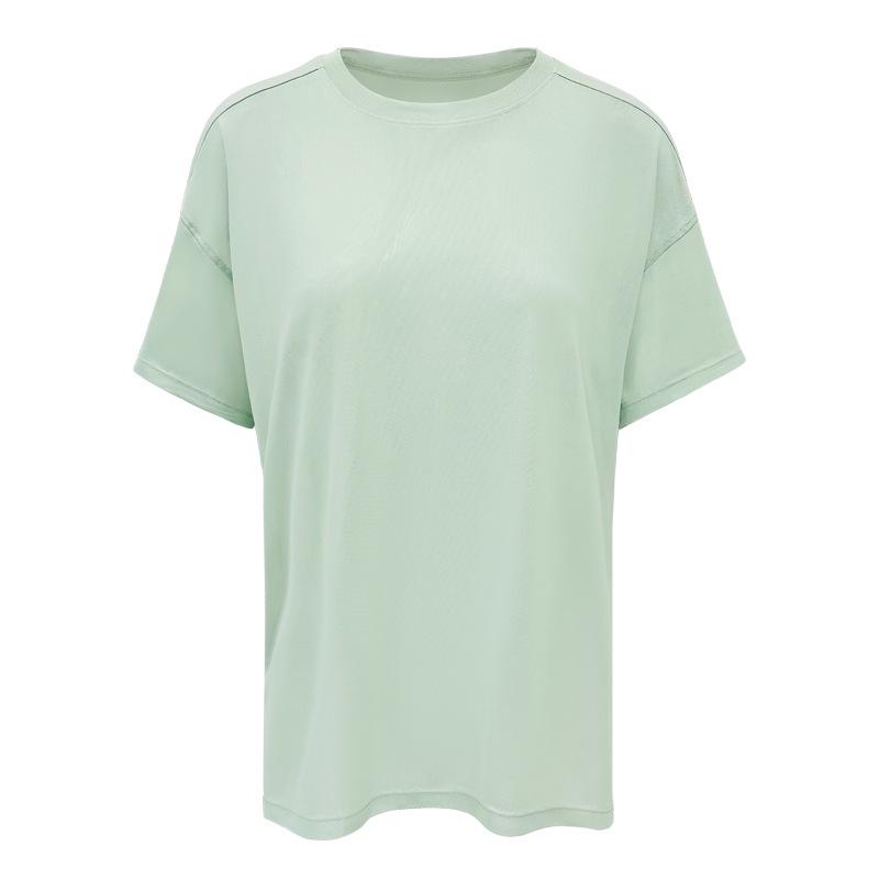 

Женский сетчатый топ для йоги: Новый стиль Пилатес Тренировка Свободный крой Круглый вырез, Разрез сбоку Футболка с коротким рукавом L