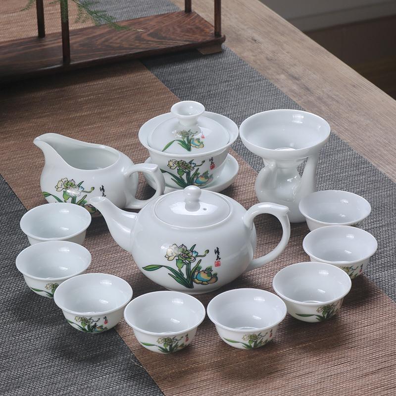 Tea Set Green Ceramic Home Brewing Tea Kung Fu Bowl Set of Simple Office Parlor Tea Cups