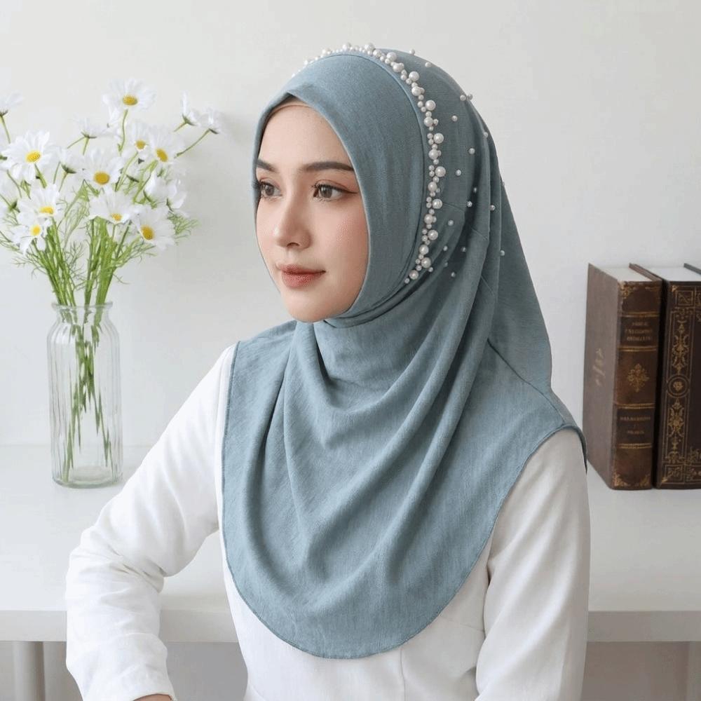 Quick Drying Beads Hijab Pull On Style Head Wraps Simple Hijab Scarf Prayer