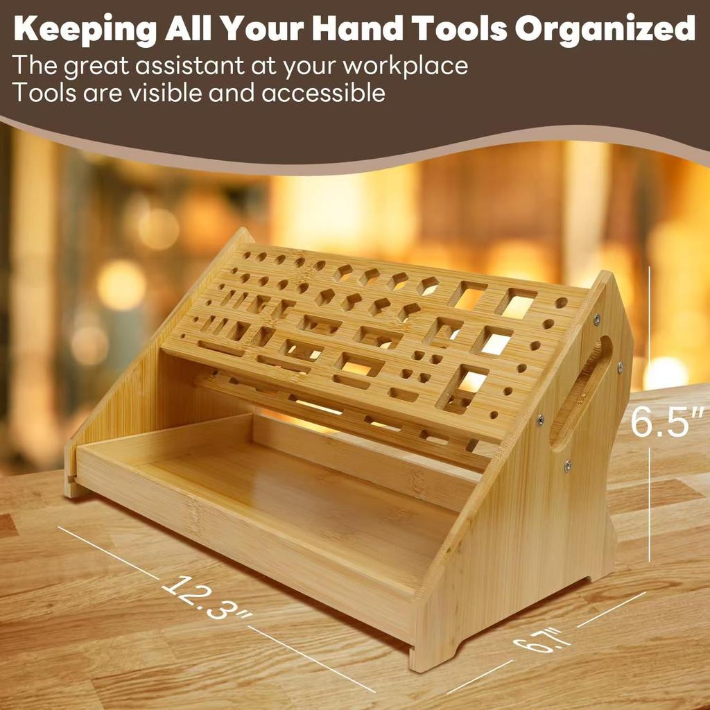 Screwdriver Organizer Desktop Screwdriver Holder 53 Slots Workbench Rack Stand Bamboo Tool Storage Organizer for Plier Hammer Allen Wrench