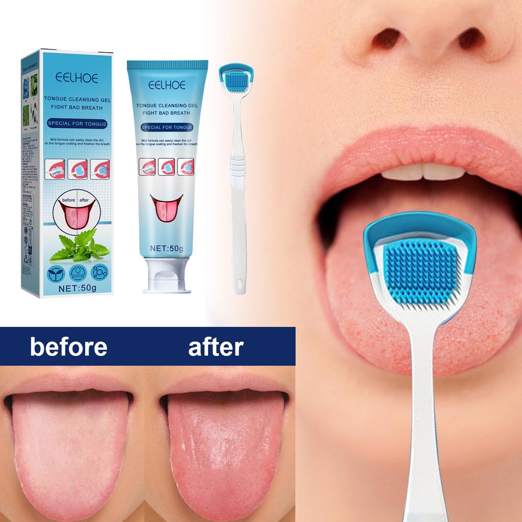 EELHOE Tongue Cleaner Gel with Brush Oral Care Freshen Breath Bad Breath Solution 25ml