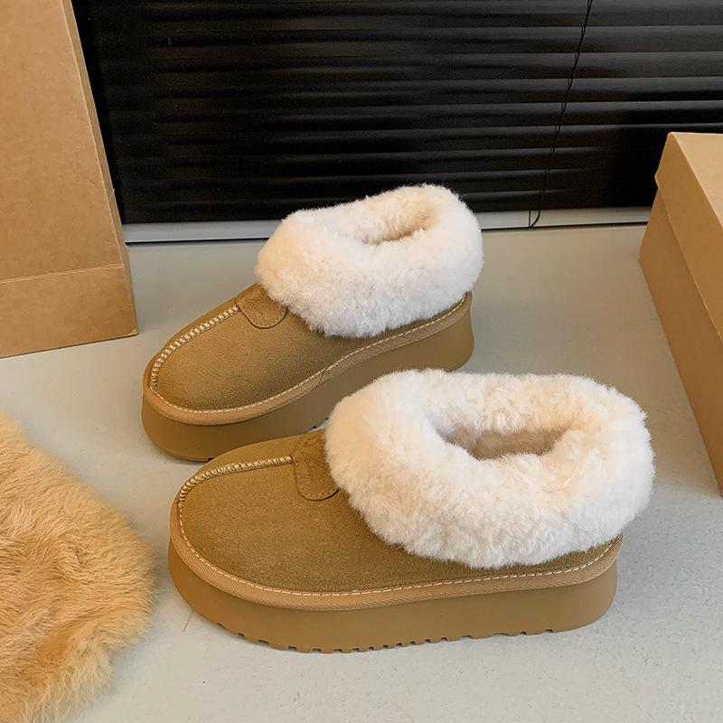 Women's Fur Mouth Large Size Thick Sole Winter Warm Fur Snow Boots Padded Lined Ankle Boots Anti-slip Hiking Sports Cotton Boots