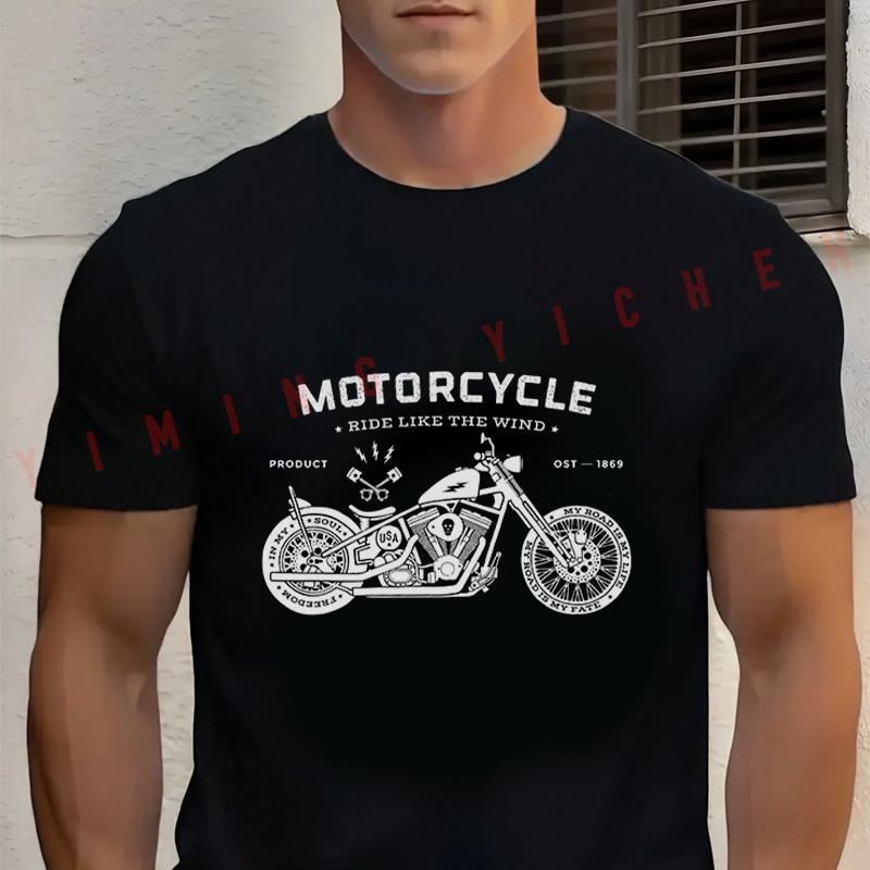 Men's Summer Cotton T-shirt Vintage Race Motorcycle Old School Style T Shirt Short Sleeved Casual Basic O-Neck Unisex Tops