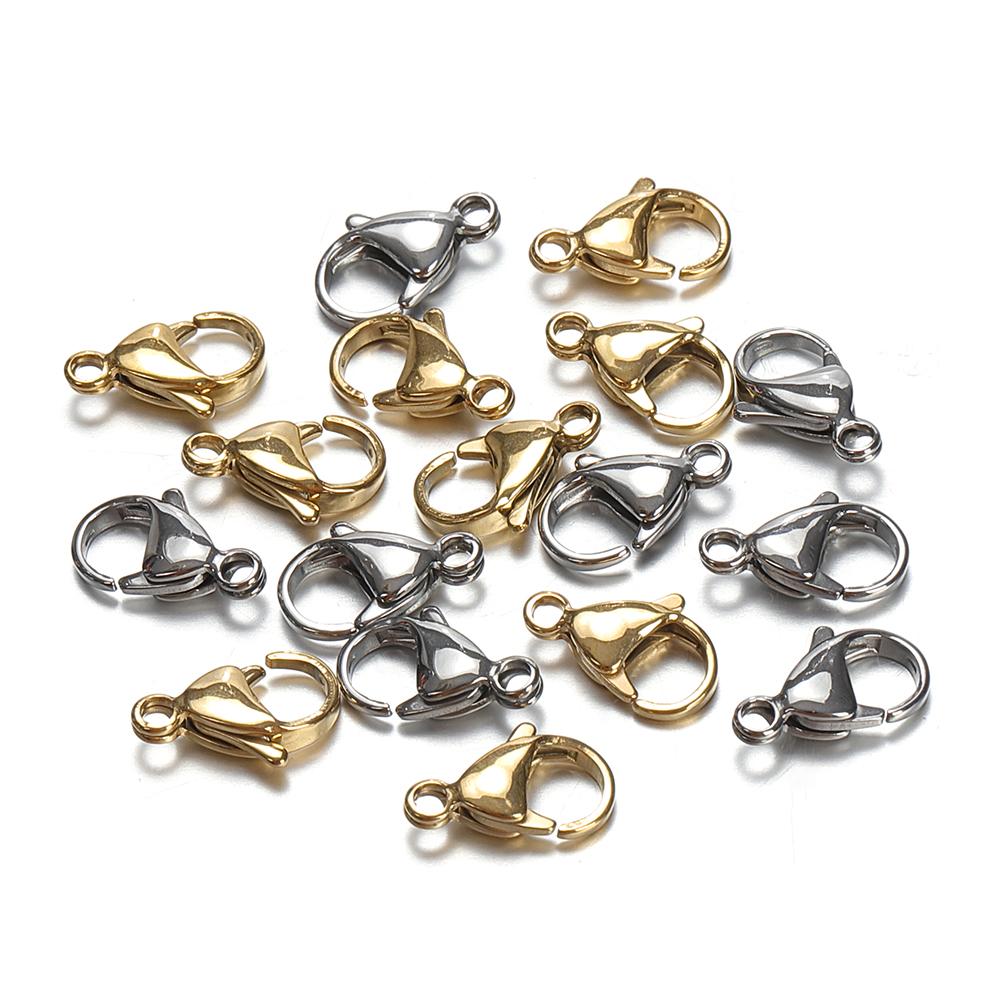 20pcs Stainless Steel Hole 9-15mm Lobster Clasps & Hooks Steel Color Connectors for Jewelry Findings Materials DIY Crafts