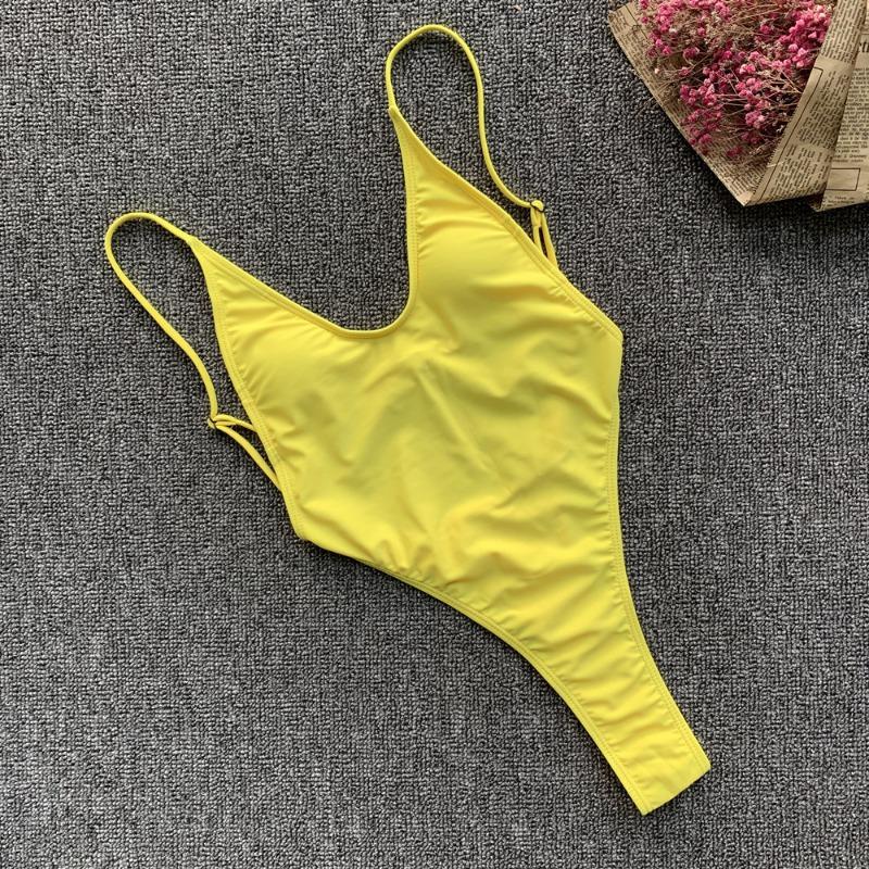 Women Solid Color Sexy Backless One Piece Beach Swimsuit
