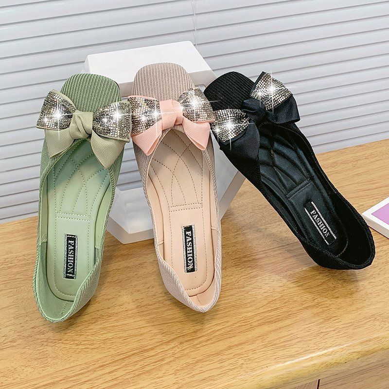 Square Head Shallow Mouth Bow Fairy Shoes 2025 Spring and Summer New Shoes Women's Flat Single Shoes Women
