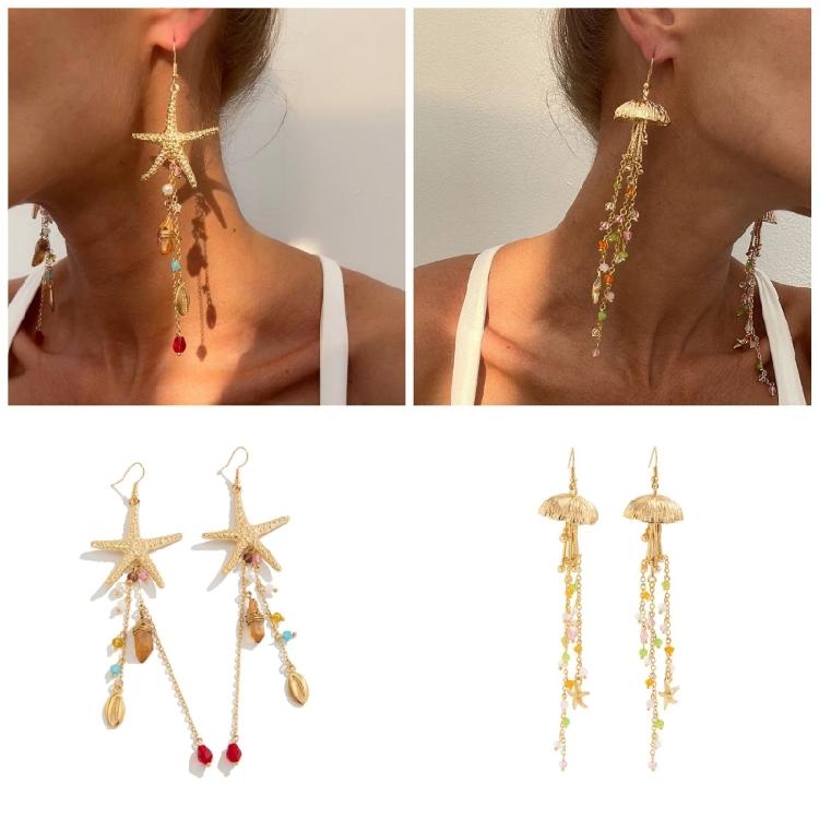 Elegant Starfish And Jellyfish Earrings In Ocean Theme Unique Drop Ear Hooks For Adding A Freshness Touch To Any Outfit