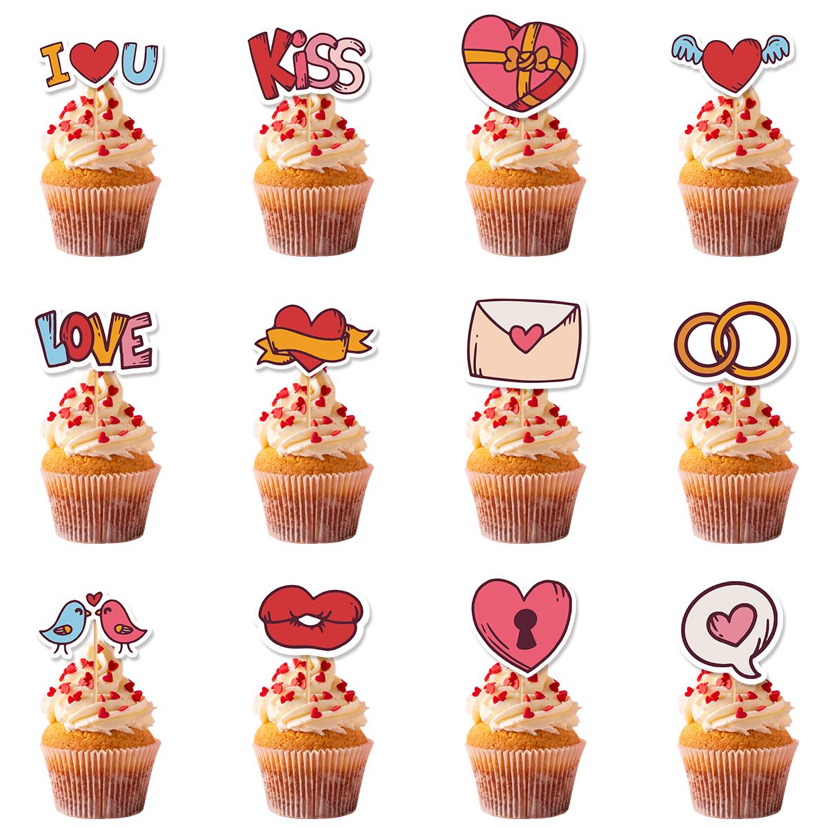 12/24pcs Valentine s Day Cupcake Toppers Sweet I Love You Kiss Heart Cupcake Picks Happy Valentine s Day Theme Cake Decorations 12pcs