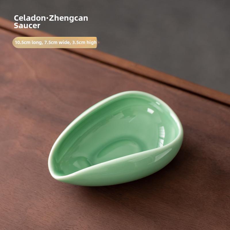 

Поднос для чая из черной керамики и набор ложек цвета морской волны — стиль ретро-кунг-фу Celadon зелёный