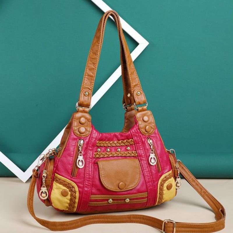 Veske Kvinnemote Mykt Skinn Single Shoulder Crossbody Bag Large Capacity Bag Retro Leisure Bag