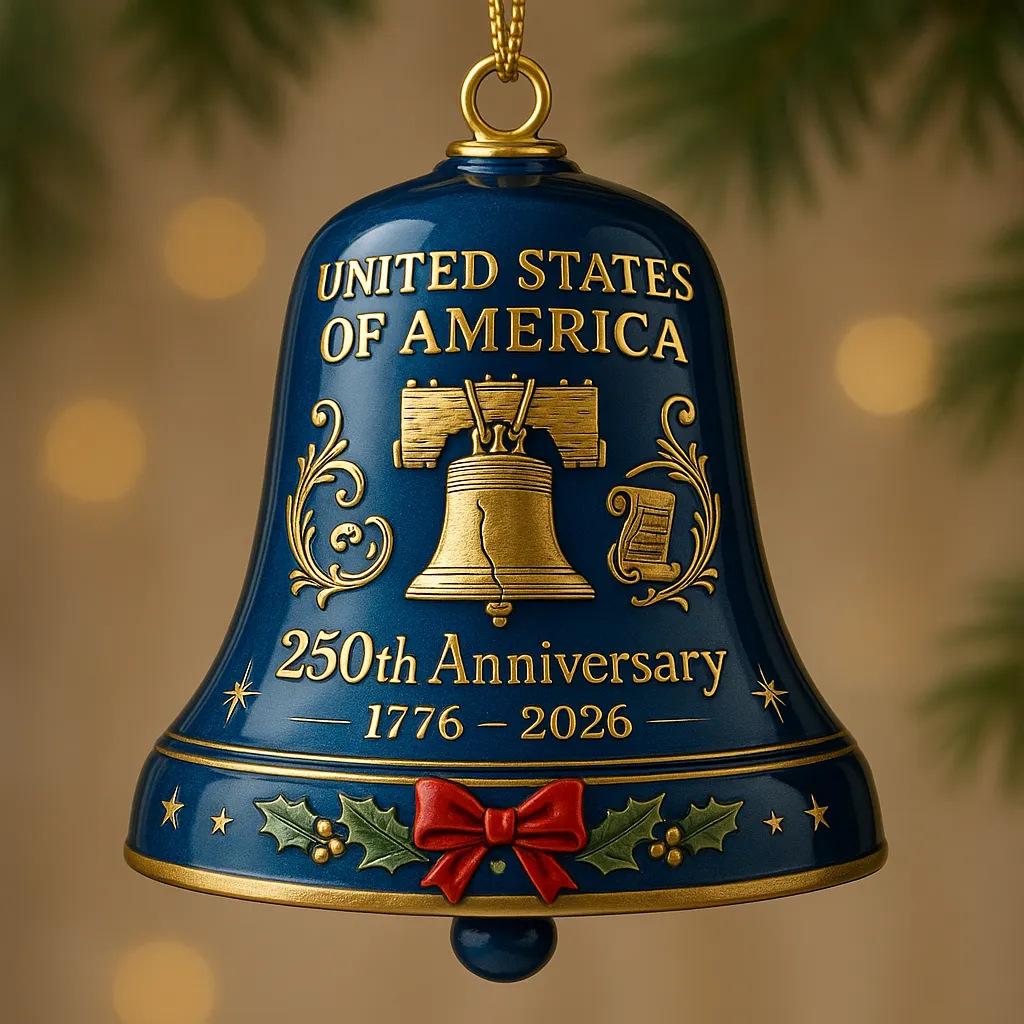 

Hotsell United States 250th Anniversary Bell Ornament 2025 Metal 3D Christmas Bell Ornament for Tree Gift Home Decoration синий