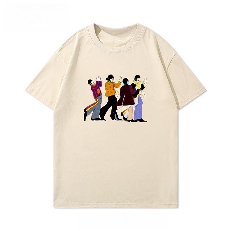 Beatles Printed Tshirt Shortsleeved Bohemian Retro Rock Mens Shellback Band Pure Cotton Loosefitting Casual Summer Trend