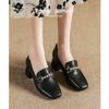 Simple Office Wear Soft and Innocent Leather Single Shoes 6 Cm Heel Tall Spring and Autumn Square Head Mary Pearl Diamond-inlaid Women's Shoes