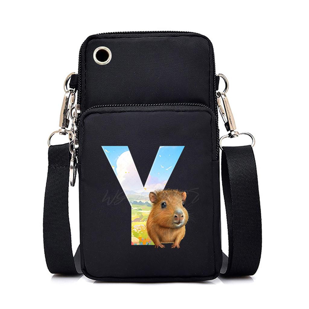 Letter Print Black Messenger Bag Casual Portable Mobile Phone Bag
