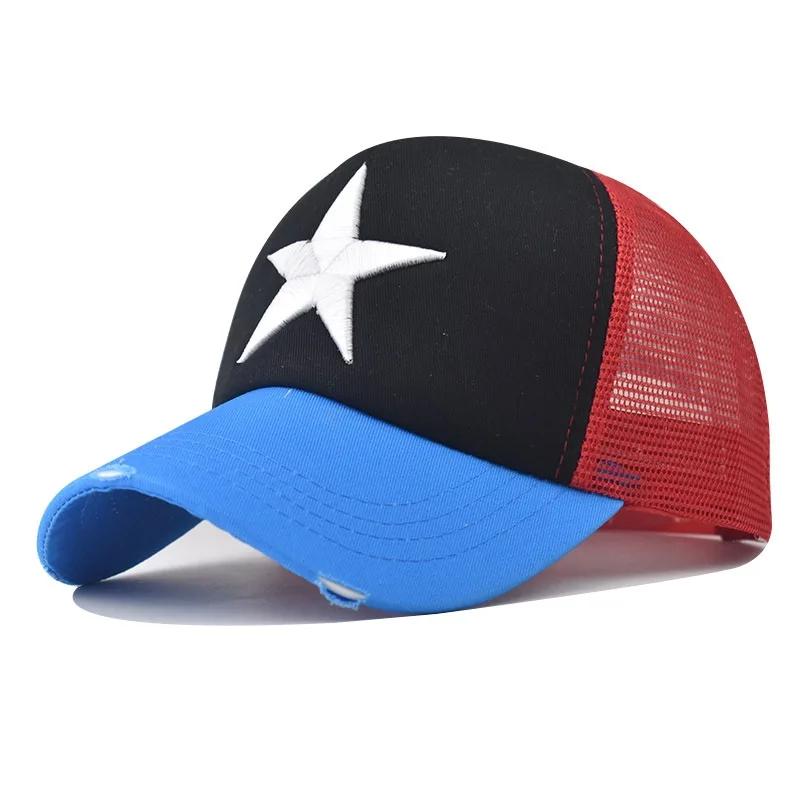 New Style Unisex Adjustable Mesh Cap Casual Plain Embroidered Stitching Five-Star Cotton Baseball Cap Summer Trucker Hat For Women And Men