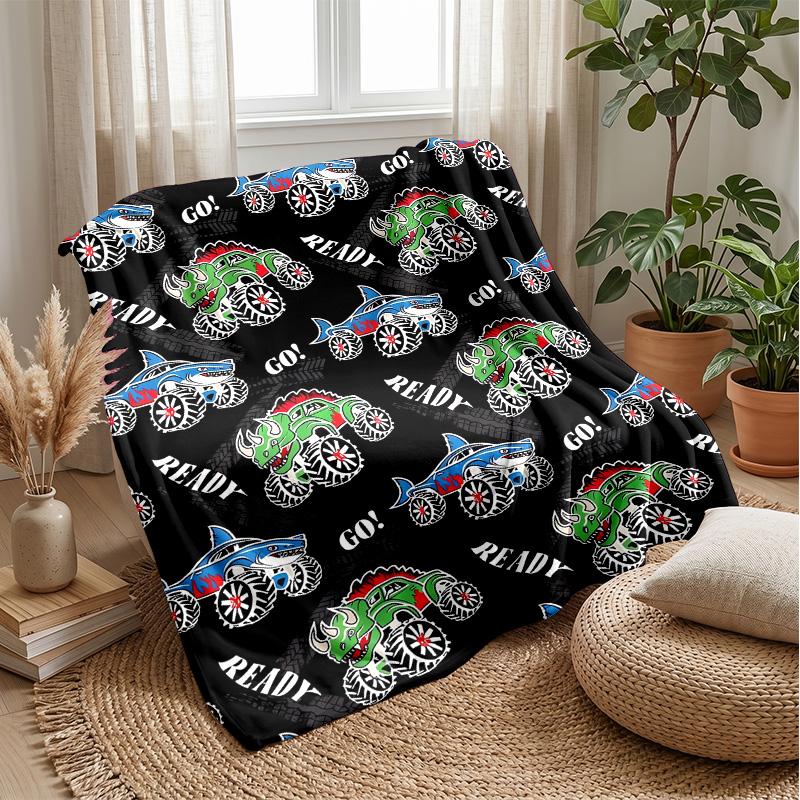 Cyberpunk Monster Truck Blanket Personalized Name Flannel Blanket Soft Cozy Plush Throw for Sofa Bed Lightweight Home Decor