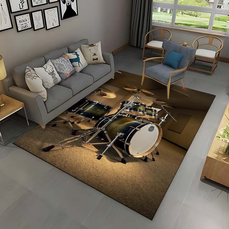 3D Drum Kit Music Instruments Area Rug Large,Carpet Rug for Living Room Bedroom Sofa Doormat Decor,Kid Play Non-slip Floor Mat