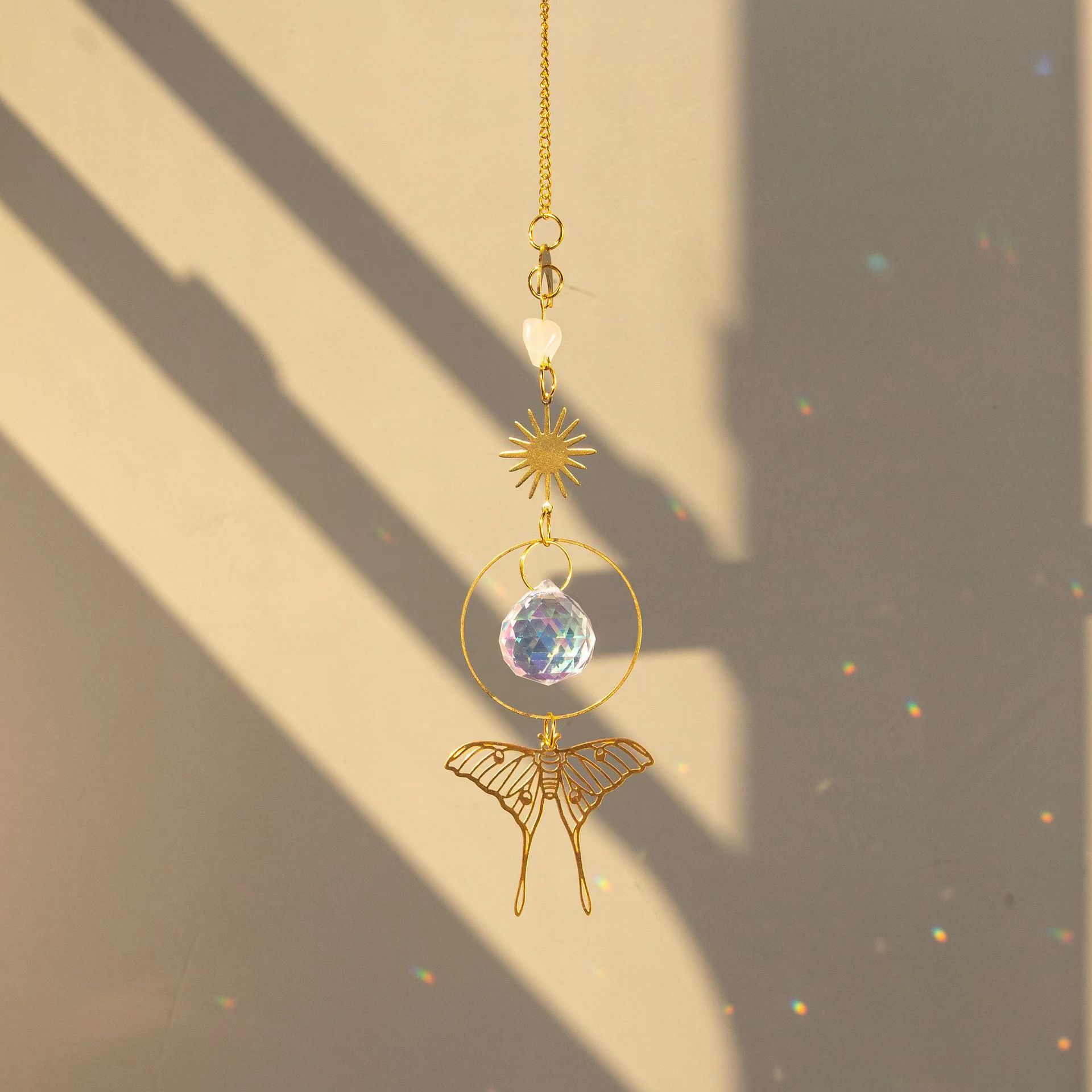 

1pc Butterfly and Crystal Sun dream catcher, rose quartz and rough stone for garden, window and room decoration