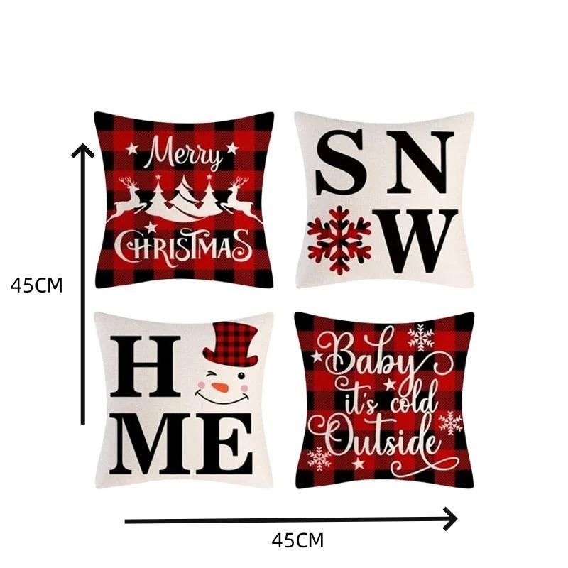 Christmas Pillow Covers Holiday Decorative Cushions Set of 4 for Sofa Bedroom Family Party Red Tree Snowflakes Reindeer Stars