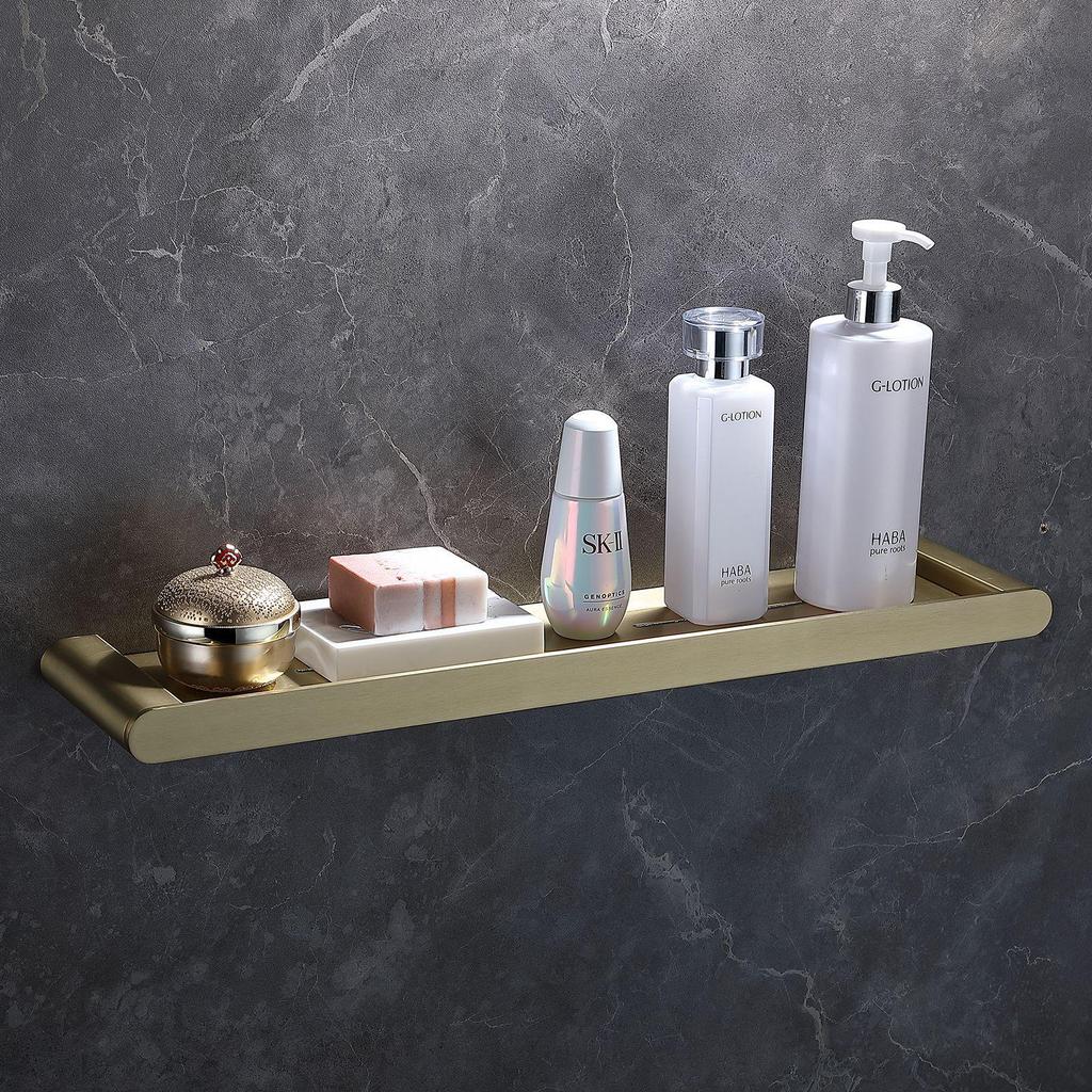 Brushed Gold Bathroom Towel Rack and Shelf Set