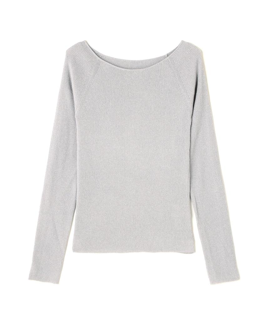 Natural Beauty Basic Glitter Ribbed Boat Neck Knit Gray Women's Sweater,