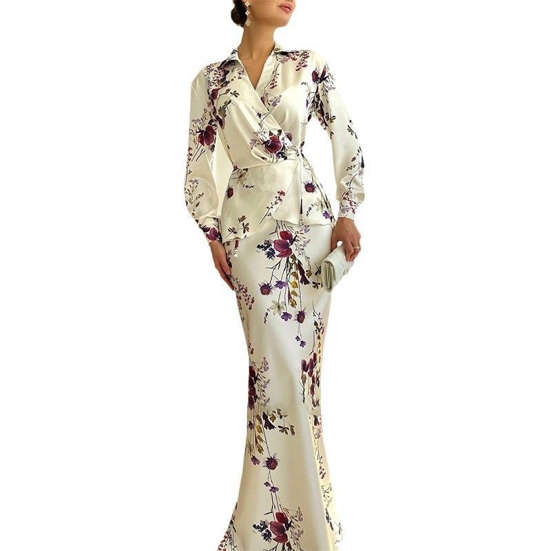 Spring 2025 New Cross-Border European and American Foreign Trade Women Clothes Solid Long Sleeve Lace-up Outerwear Skirt Fashion Set