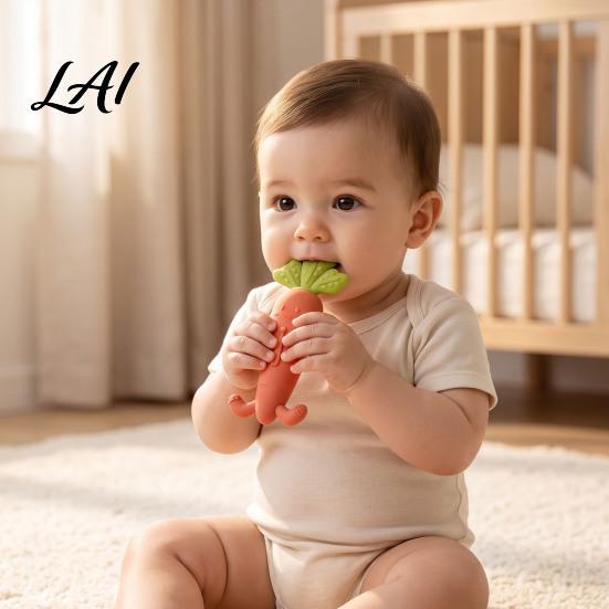 Baby Gum Massage Tool Silicone Carrot Teether Food-Grade BPA-Free Chew Toy for 3-6 Soft Elastic Teething Relief Months Soothing Massager Boil-Safe