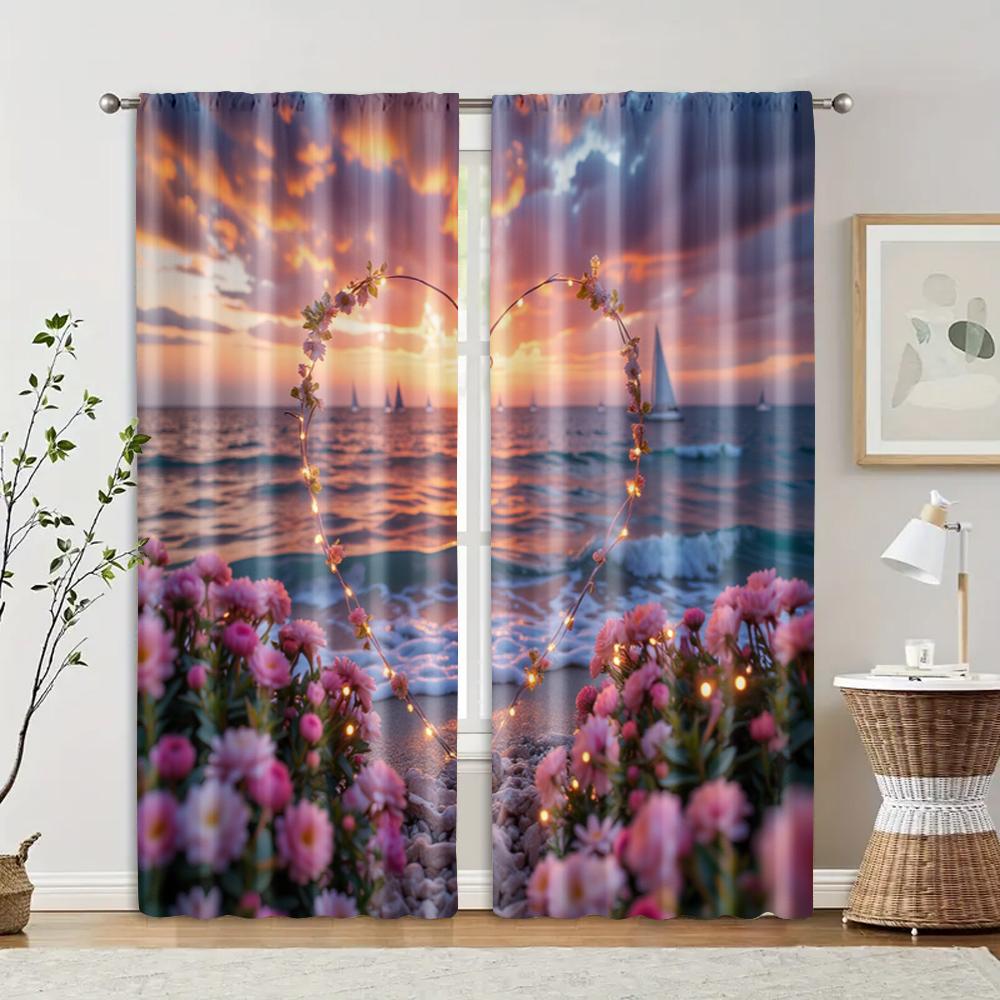 2pcs, Upscale Curtains Romantic Beach Sunset Polyester Woven (without rod) All Seasons for Bedroom Living Room Kitchen Study