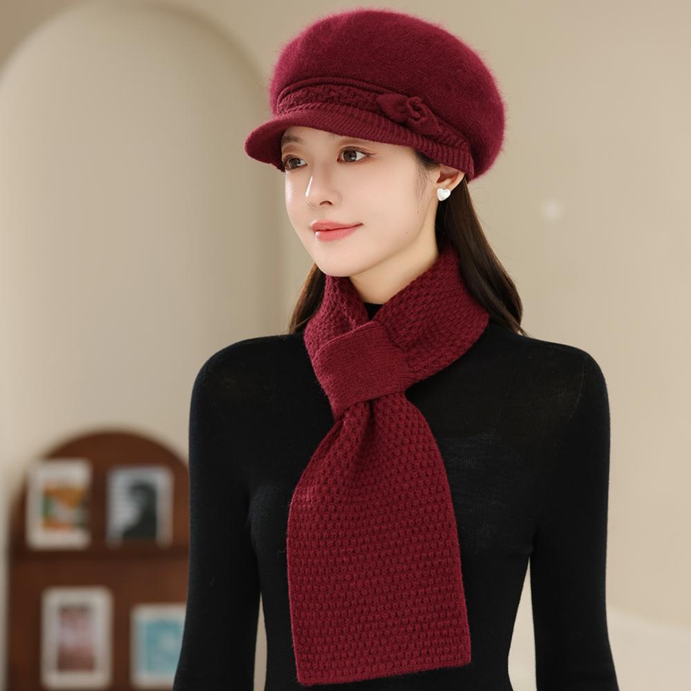 

Новая женская модная зимняя теплая одежда, теплая шапка с плюшевой меховой подкладкой для женщин, повседневная вязаная шапка из кроличьего меха для улицы Set（56cm-60cm）