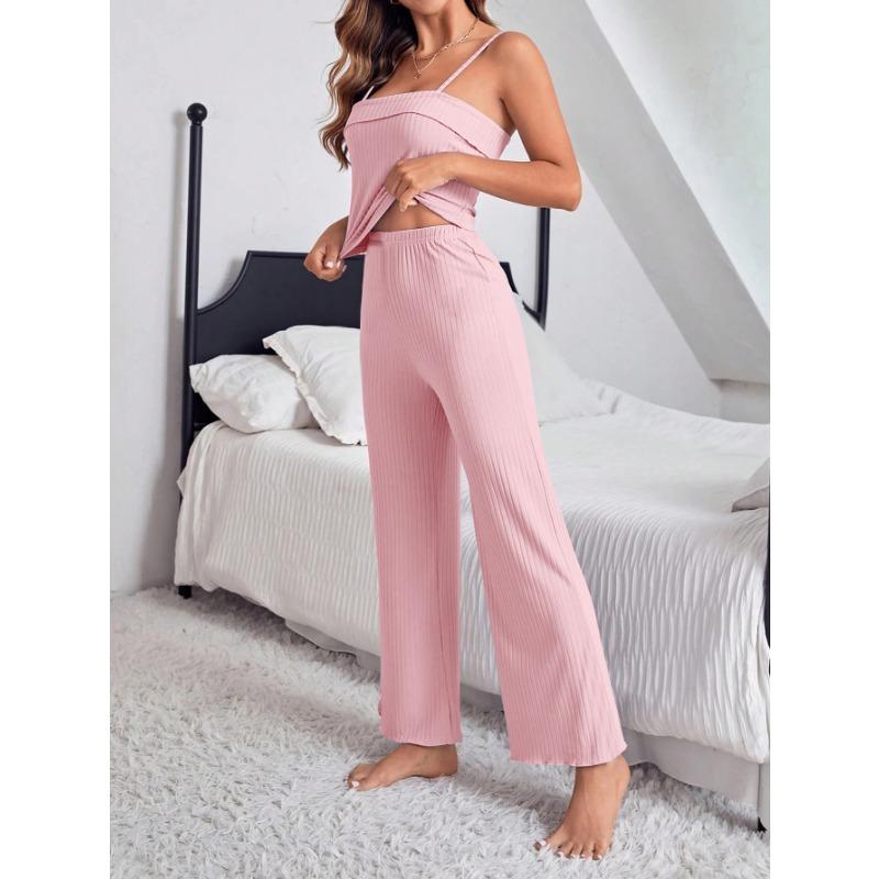 Damen Sexy Enganliegendes Träger-Top Lange Hose Schlafanzug-Set Bequeme Hauskleidung