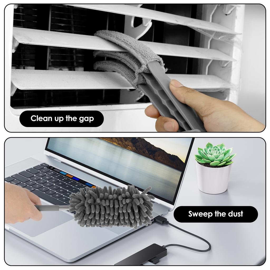 Long Handle Microfiber Duster Extendable Feather Duster Cleaning Kit with 30'' to 100'' Pole Reusable Bendable Washable