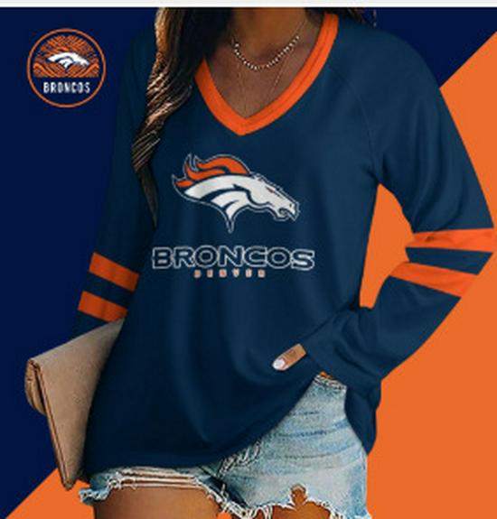 2024 Women's V-Neck NFL Team Long Sleeve T-Shirt with 3D Print Design