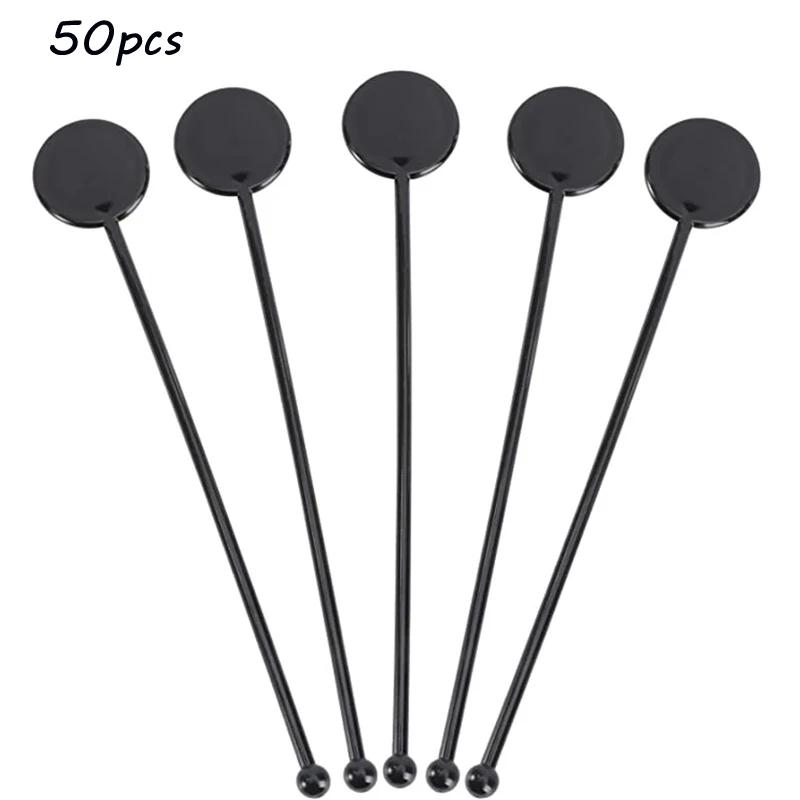 Plastic Cocktail Stirring Stick Drink Muddler Beverage Stirrer Swizzle Sticks Bar Cocktail Drinks Mixing Rod (Black)