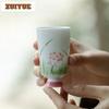 2pc/lot Hand Drawn Flower Grass Ceramic Tea Cup Large Fragrant Gathering Mug Japanese Master Cup Household Kung Fu Teaset 65ml