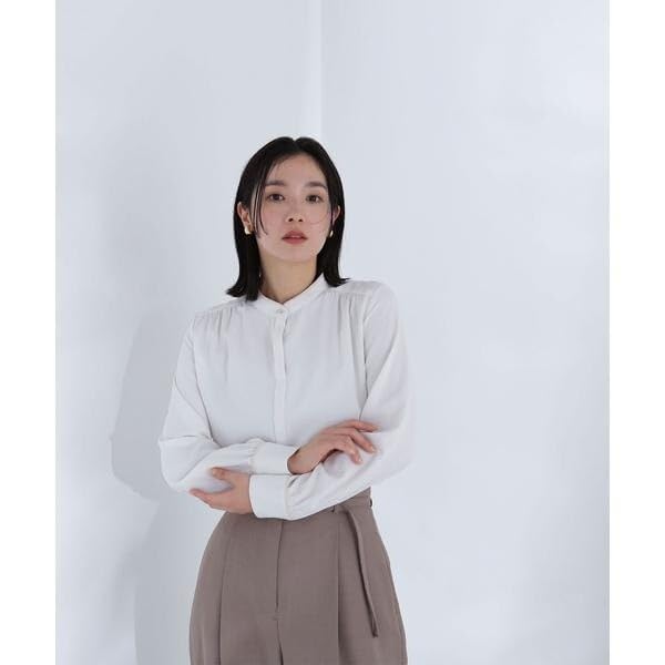 Natural Beauty Basic Trimmed Beige Women's Two-Tone Blouse,