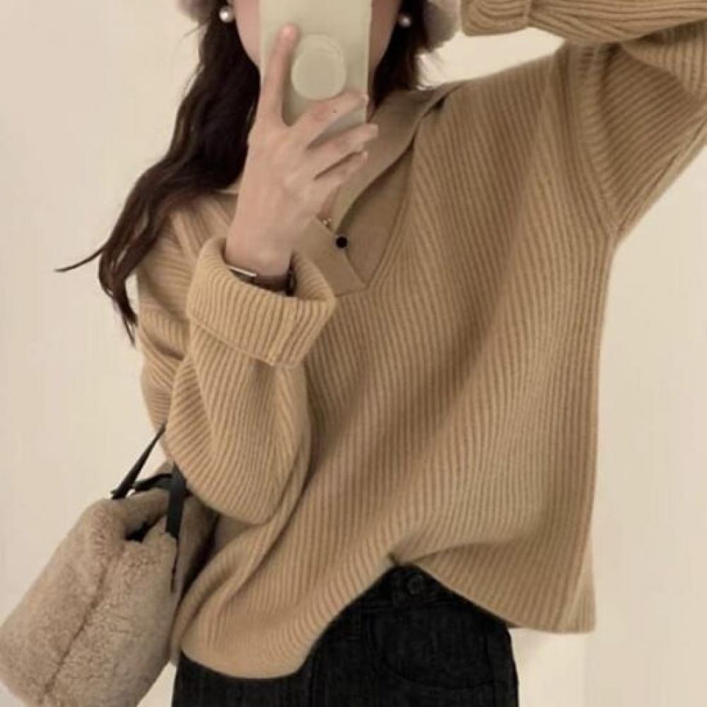 NaVaVa Loose Fit V Neck Collar Long sleeVe Knit Nk3386