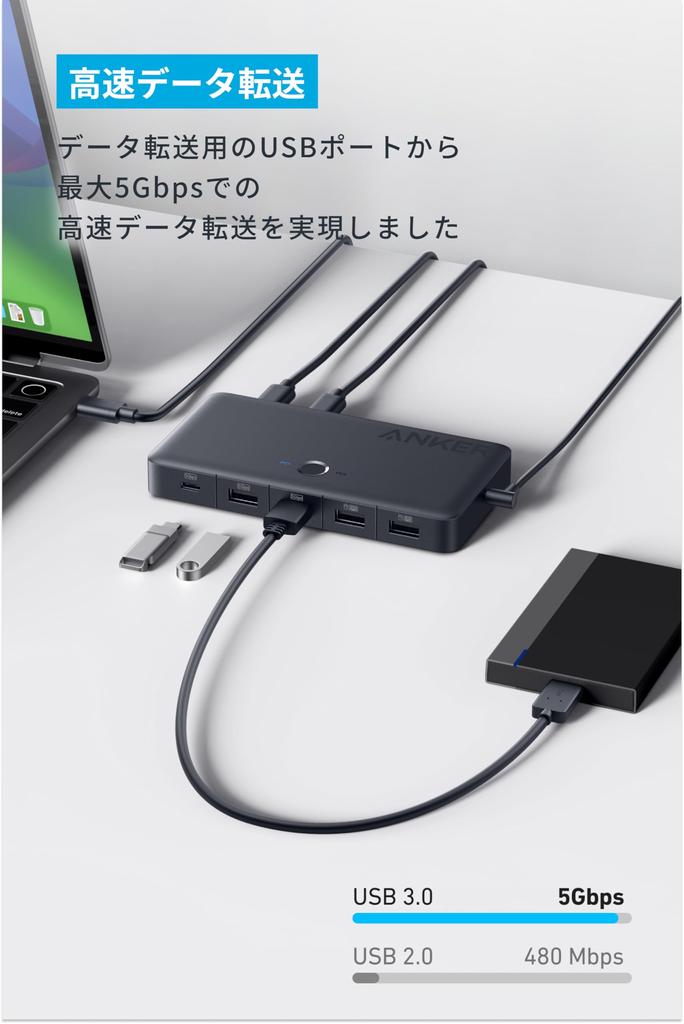 Anker KVM Switch For Desktop PC Notebook Switcher 100W USB PD Compatible 4K 60Hz HDMI Port 5Gbps High Speed Data Transfer Port Equipped with Port