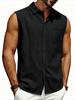 Camicia da Uomo Bianca Senza Maniche Botton-Down - Top Muscolare Leggero in Misto Lino con Colletto e Tasca per Vacanze Estive al Mare.
