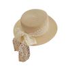 Korean Style Women's Straw Hat with Bow Tie Lace, Sun Protection, Versatile Summer Accessory for a Slimmer Face.