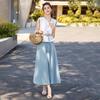 New Women's Summer 2025 Color Block Lace-Up Top & Midi Skirt Set