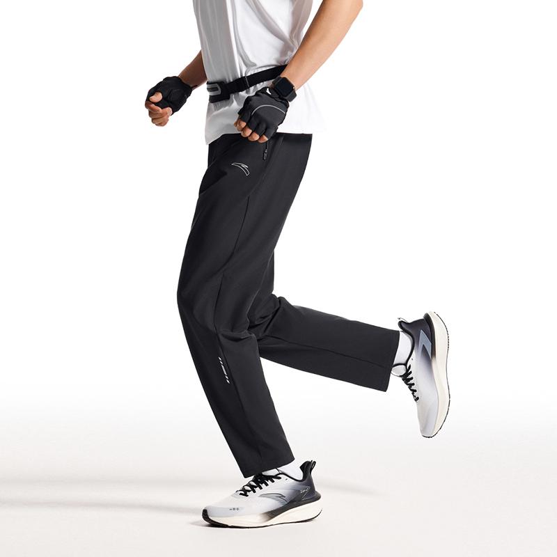 Anta Running Series Casual Simple Solid Color Straight Leg Knitted Sports Pants Men Bottoms Basic-Black 952525504-4