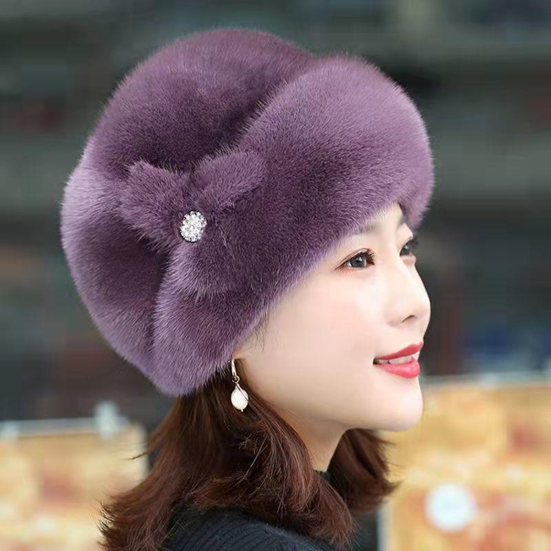 

Ethnic Style Faux Fur Hat For Women Winter Warmth Windproof With Handcrafted Embroidery фиолетовый