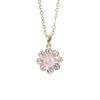 Stainless Steel Pink Imitation Pearls Flower Pendant Necklace with Zirconia for Women