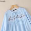 ZANZEA Women Casual Round Neck Loose Long Sleeve Print Blouse
